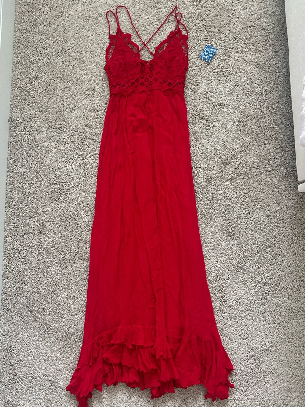 Free People Red Adella Maxi Slip Dress with Strappy Back